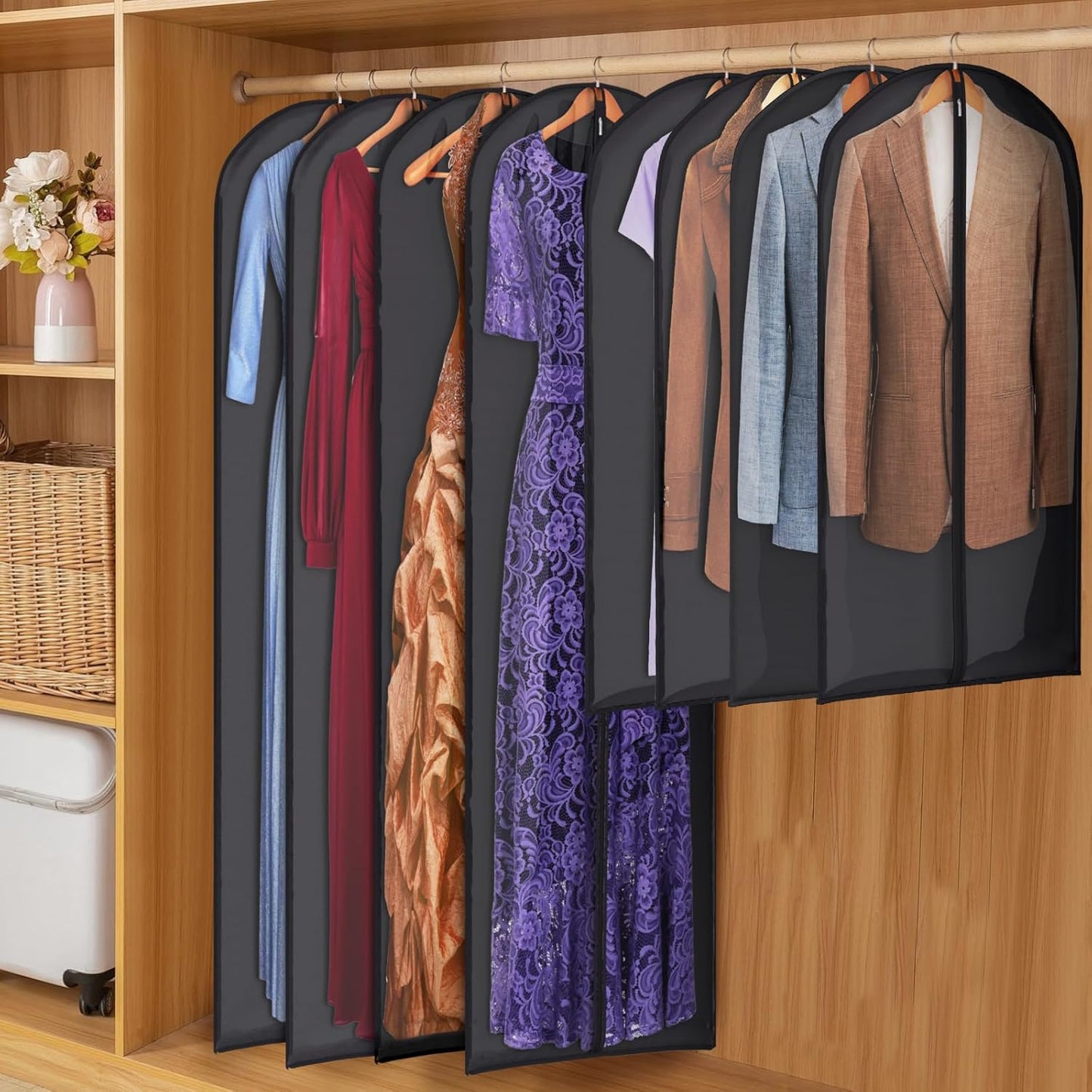 Zilink 43" Garment Bags for Hanging Clothes Clear Suit Bags for Closet Storage Garment Covers for Suits, Coats, Jackets, 16-Pack