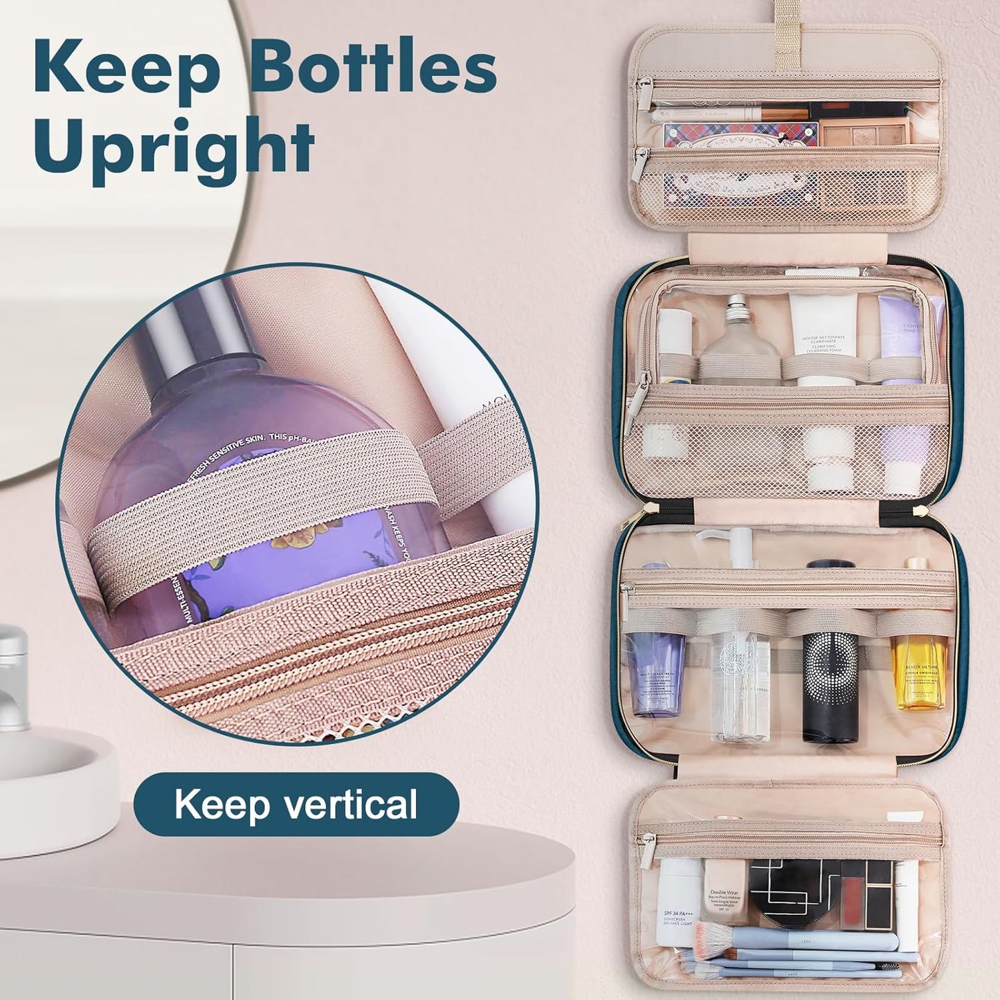 Wedama Toiletry Bag for Women, Medium Cosmetic Travel Bag, Hanging Toiletry Bag for Bathroom, Thickened PVC Waterproof Makeup Bag, Toiletries Bag for Travel Business Trips and Camping, Dark Blue