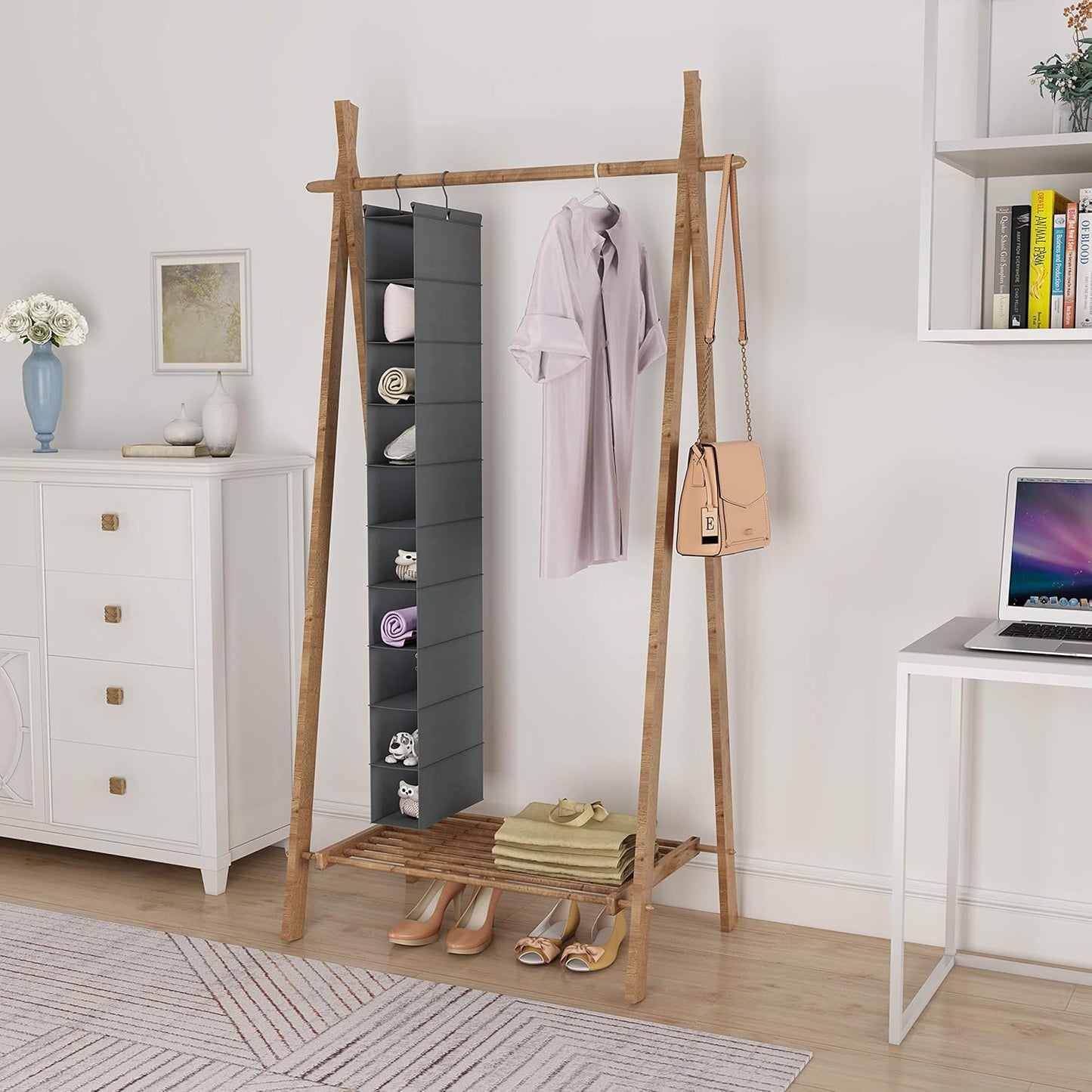 MAX Houser 10-Shelf Hanging Shoe Shelf Organizer, Hanging Shoe Storage for Closet (Grey)