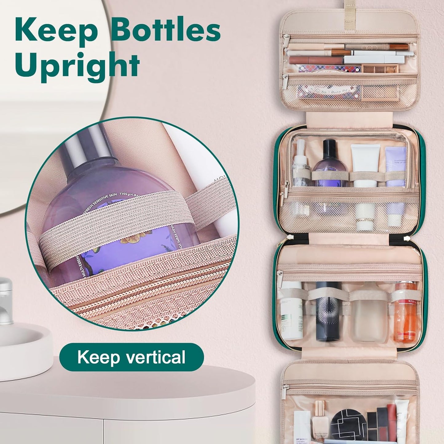 Wedama Toiletry Bag for Women, Large Cosmetic Travel Bag, Hanging Toiletry Bag for Bathroom, Thickened PVC Waterproof Travel Makeup Bag, Toiletries Bag for Travel Business Trips and Camping