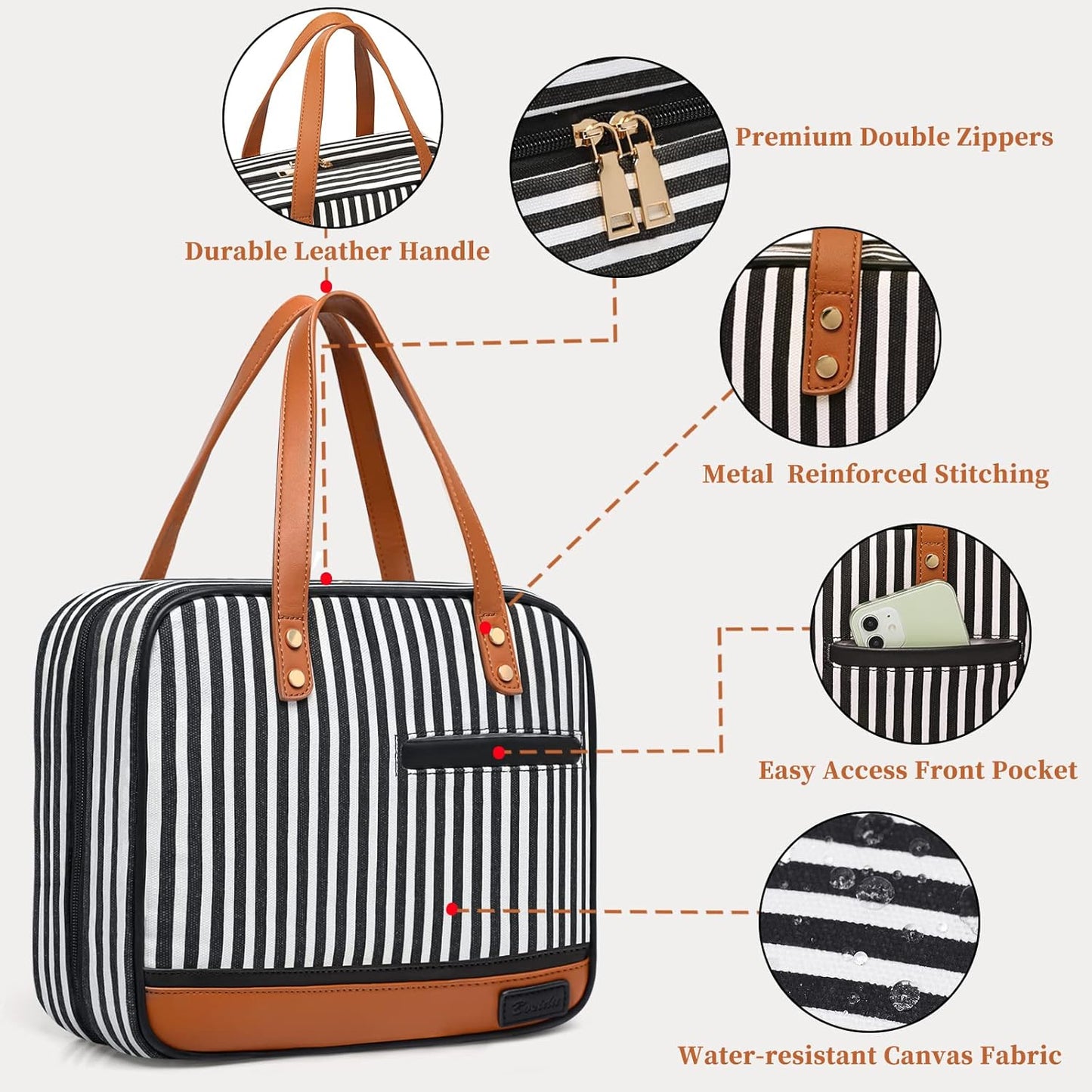 Hanging Travel Toiletry Bag,Large Capacity Cosmetic Travel Toiletry Organizer for Women with 4 Compartments & 1 Sturdy Hook,Perfect for Travel/Daily Use/Christmas