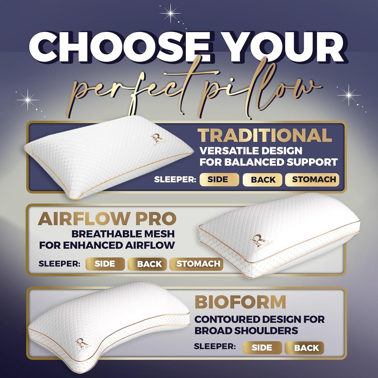 Royal Therapy Pillows Queen Size Set of 2, Shredded Memory Foam Pillows Queen, Rayon Derived from Bamboo Pillow