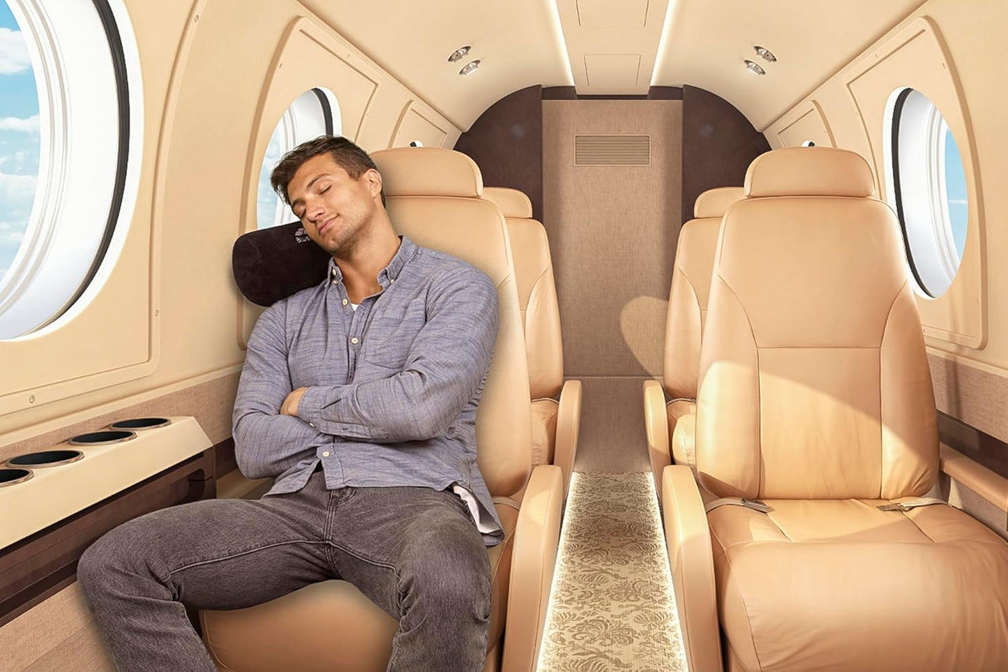 BlueHills Travel Blanket Pillow Rolled Premium Soft Plush Airplane Throw Traveling Accessories Gifts Compact in a Bag 70 X 48 inches Long Plane Flight Portable Lightweight Black R05