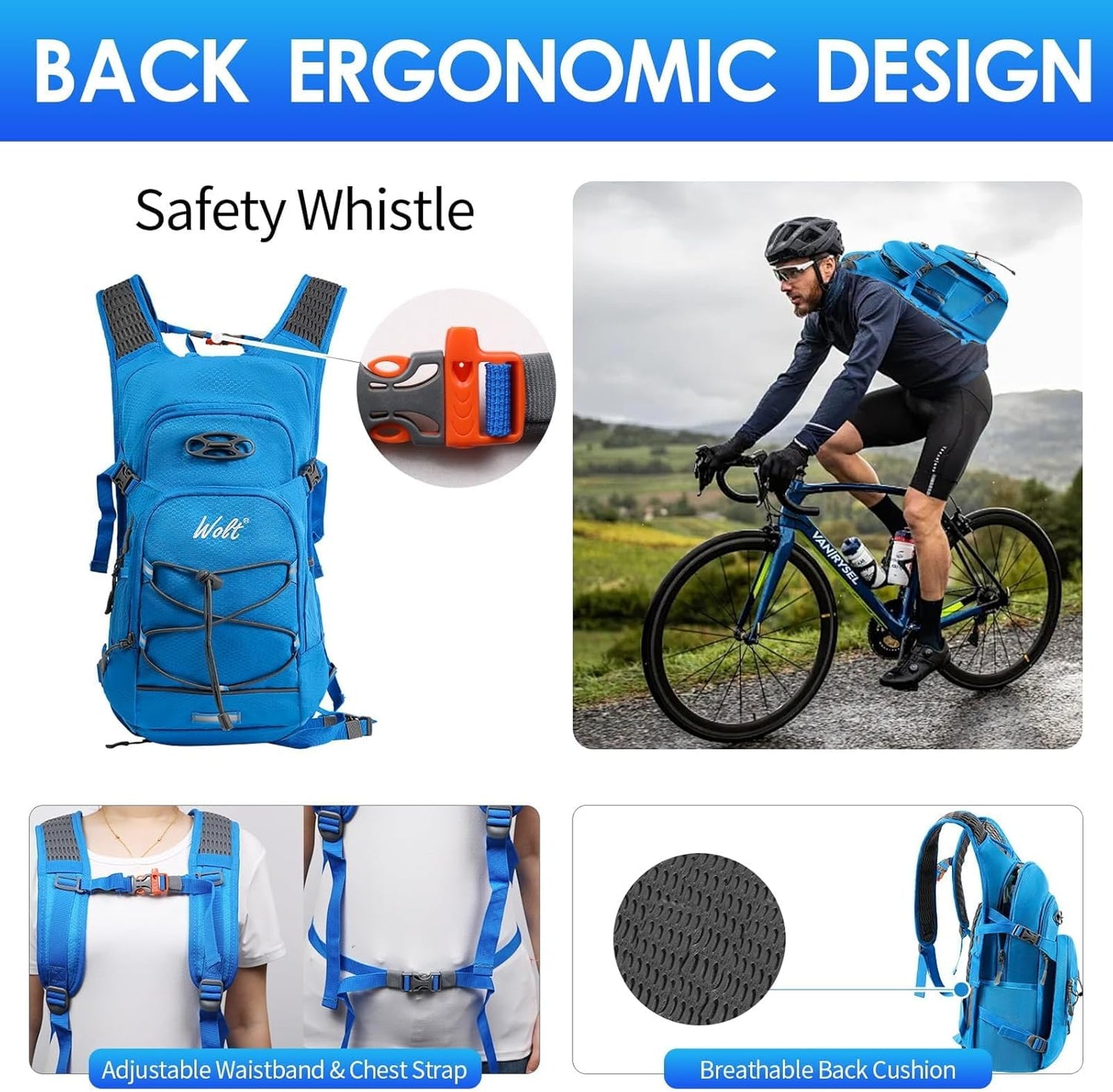 WOLT Hydration Backpack 18L Hiking Water Backpack with 2L Water Bladder for Men Women, Hydration Pack for Running Cycling Biking and Climbing