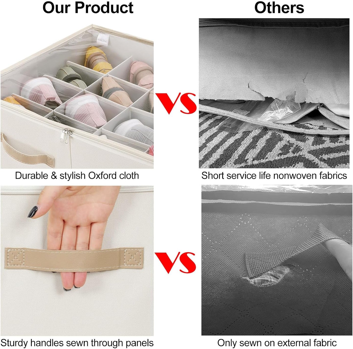 Shoe Organizer for Closet, Foldable Shoe Box with Adjustable Dividers and Clear Cover, Space Saving Shoe Storage Organizer Cabinet with Reinforced Handles, Fits 16 Pairs, Beige TP09Y