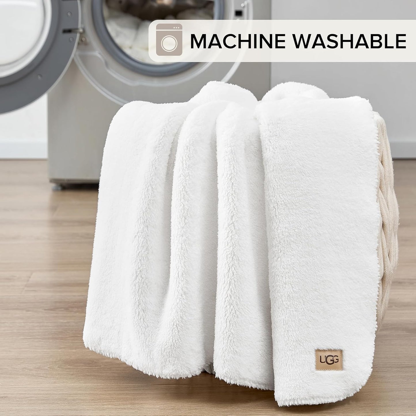 UGG Whitecap Plush Throw Blanket Fleece Lightweight Soft Cozy Throw for Couch or Bed Luxury Home Decor for Living Room Washable Hypoallergenic Blankets for Dorm Decor, 50-inch x 70-inch, White Snow