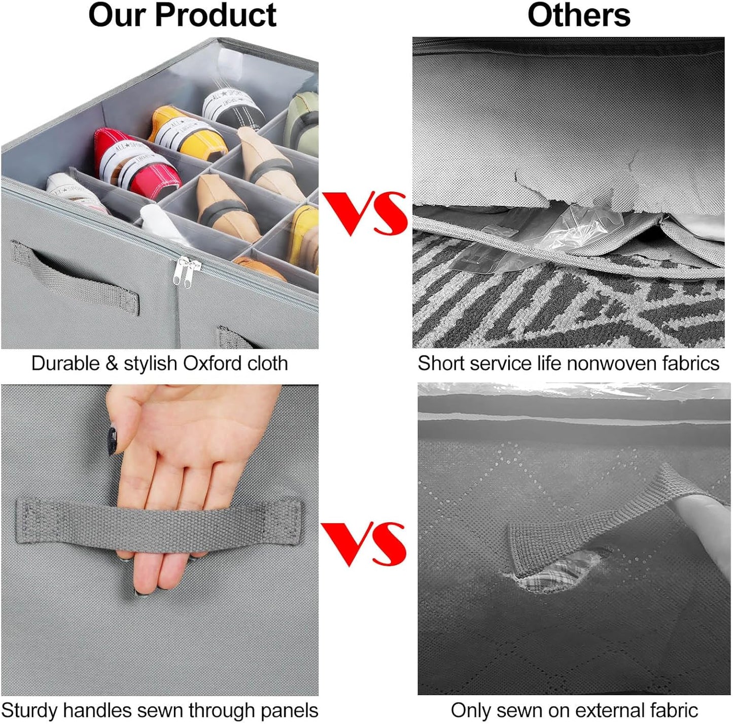 Shoe Organizer for Closet, Foldable Shoe Box with Adjustable Dividers and Clear Cover, Space Saving Shoe Storage Organizer Cabinet with Reinforced Handles, Fits 16 Pairs, Gray, TP09G