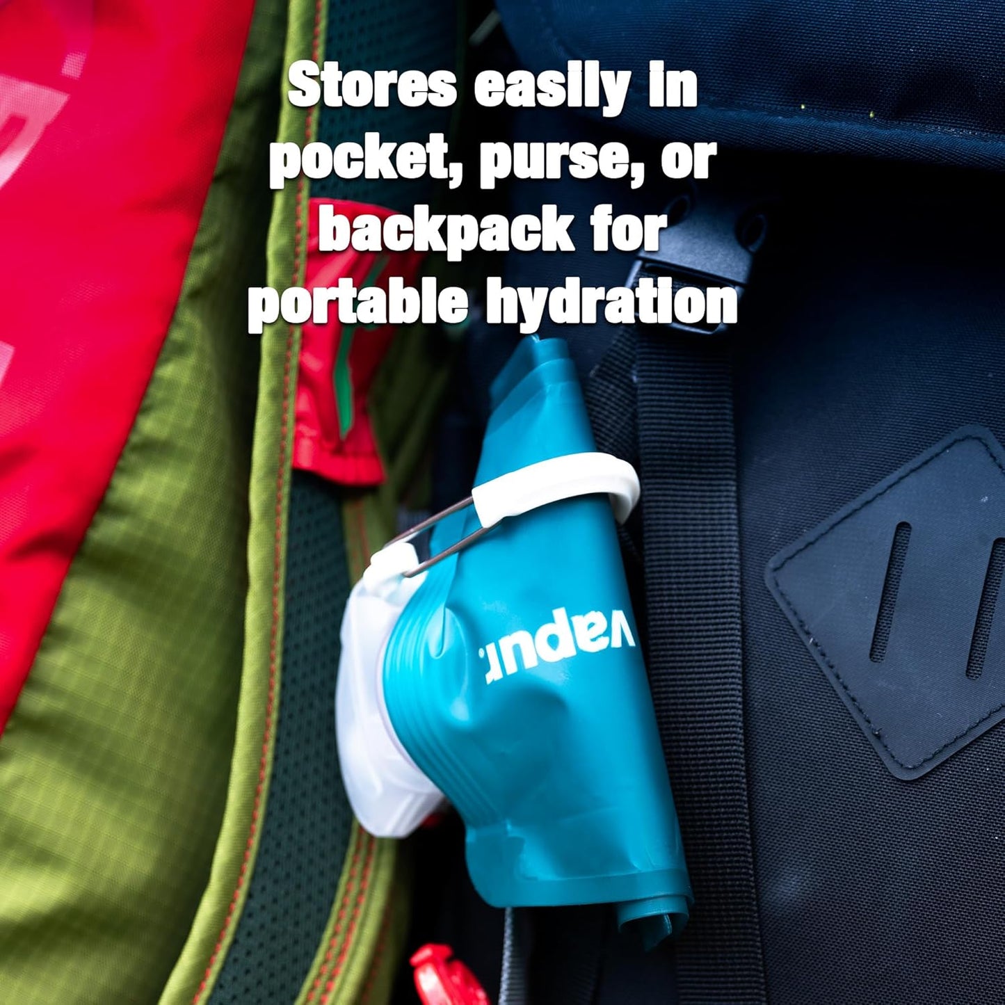 Vapur Collapsible Water Bottle With Carabiner, Compact Bottle Folds Flat For Hydration On The Go, Ideal for Traveling, Hiking or Camping, 23 Ounce, Teal, Pack of 1