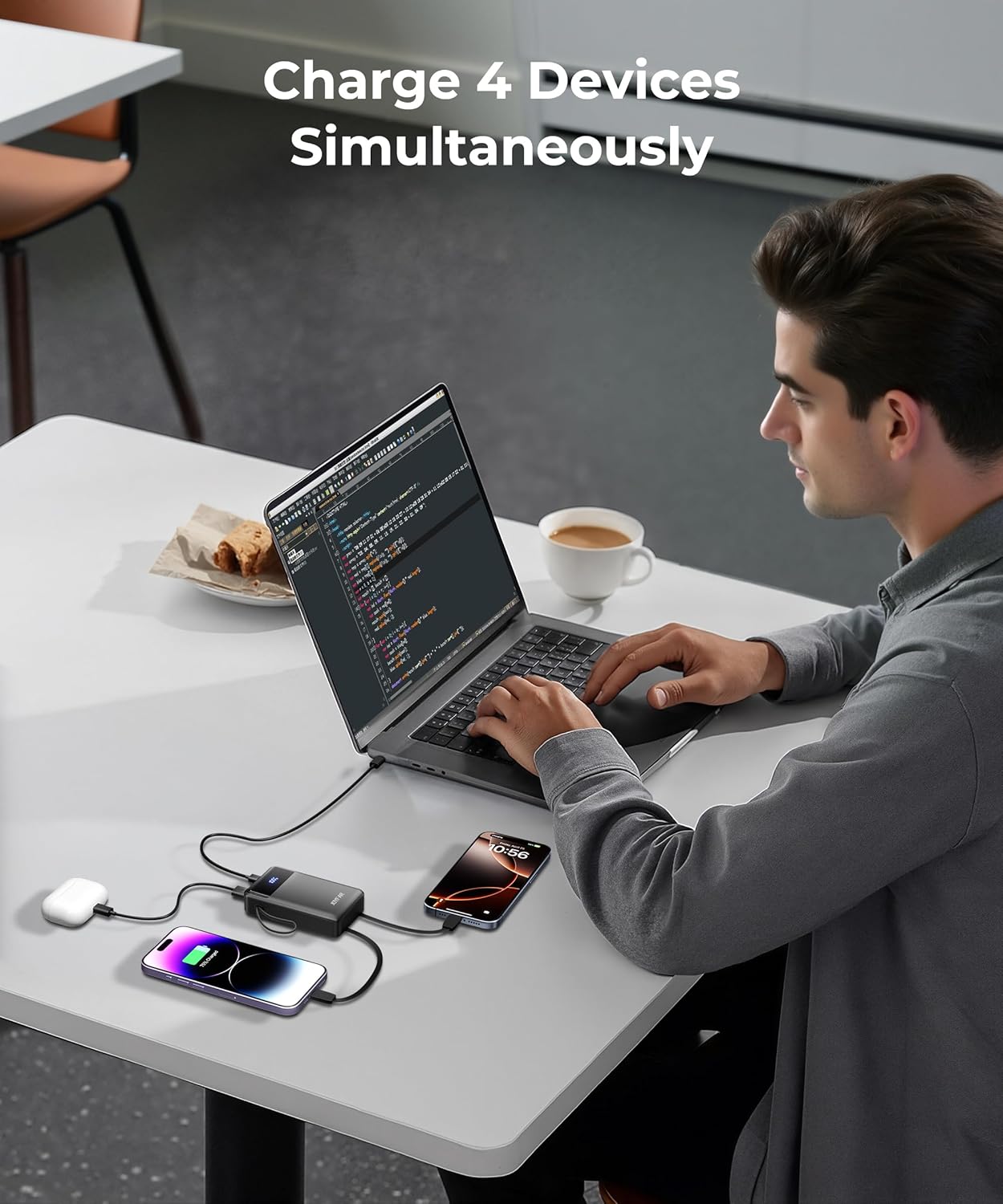 Portable Charger Power Bank - 30000mAh 65W Laptop Travel Essentials Battery Pack USB C Built in Cable Phone Fast Charging Compatible with iPhone 16 15 14 13 iPad MacBook Samsung Google (Black)