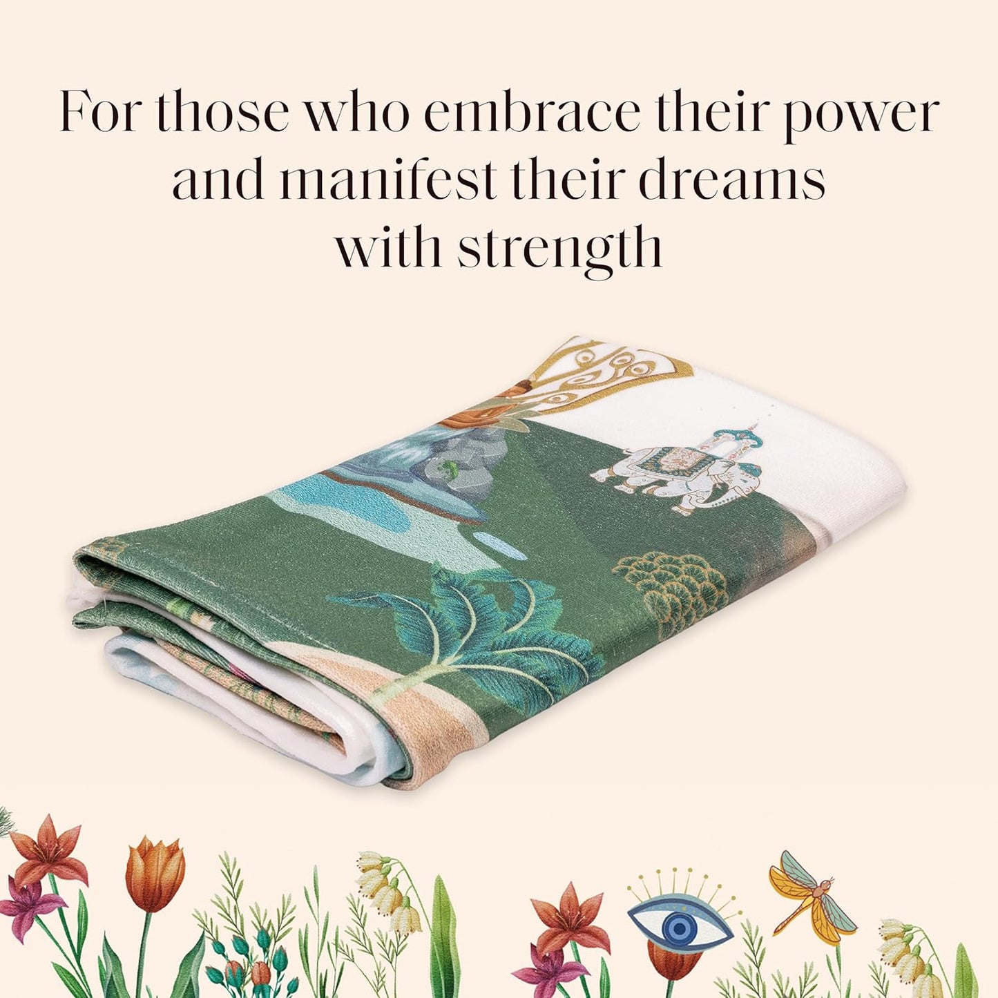 KARMA AND LUCK Dreamy Escape Beach Towel for Women & Men, Evil Eye, Hamsa Hand, Lotus, Butterfly, and Elephant Premium Designs, Cotton Beach Towels for Swimming, 61” x 28”