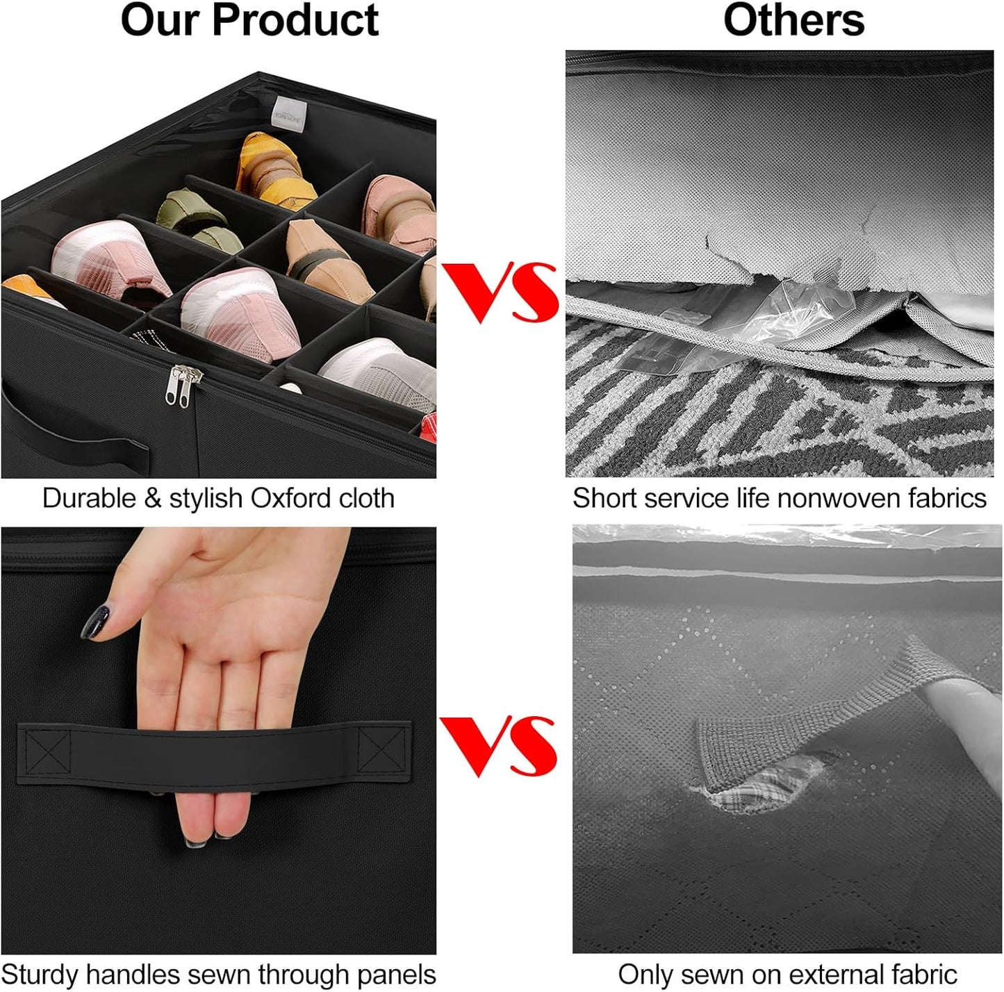 Shoe Organizer for Closet, Foldable Shoe Box with Adjustable Dividers and Clear Cover, Space Saving Shoe Storage Organizer Cabinet with Reinforced Handles, Fits 16 Pairs, Black, TP09B