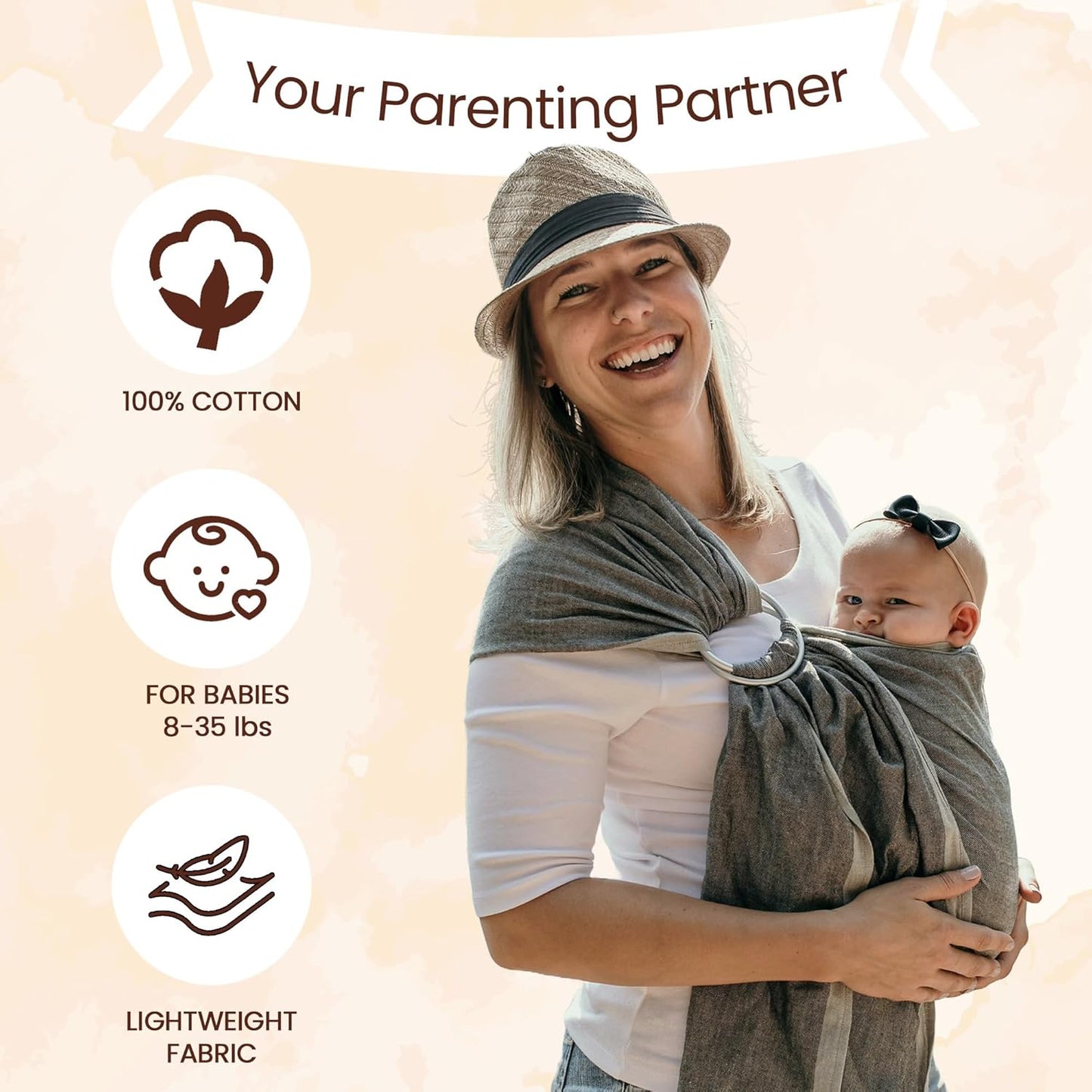 Hip Baby Wrap Ring Sling Baby Carrier for Infants and Toddlers (Rocky Mountain)