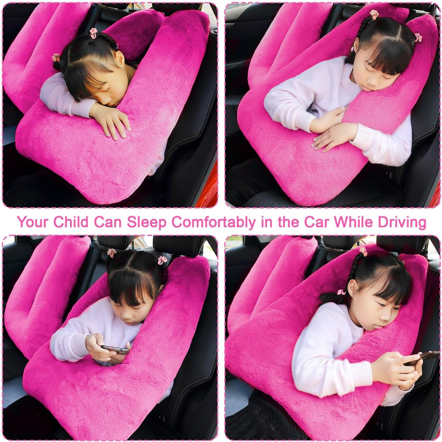 Travel Pillow, Travel Pillow for Kids, Sleeper Hold Pillow Travel, Removable U-Shaped Pillow for Adults and Children to Support Head and Body in The Back Seat of Long Car Trips (Rose Purple)