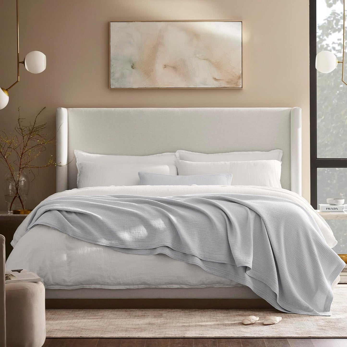 BOLL & BRANCH Dream Bed Blanket - Full/Queen, Sky - Luxury 100% Organic Cotton - Soft, Lightweight and Breathable - Cloud-Like Touch