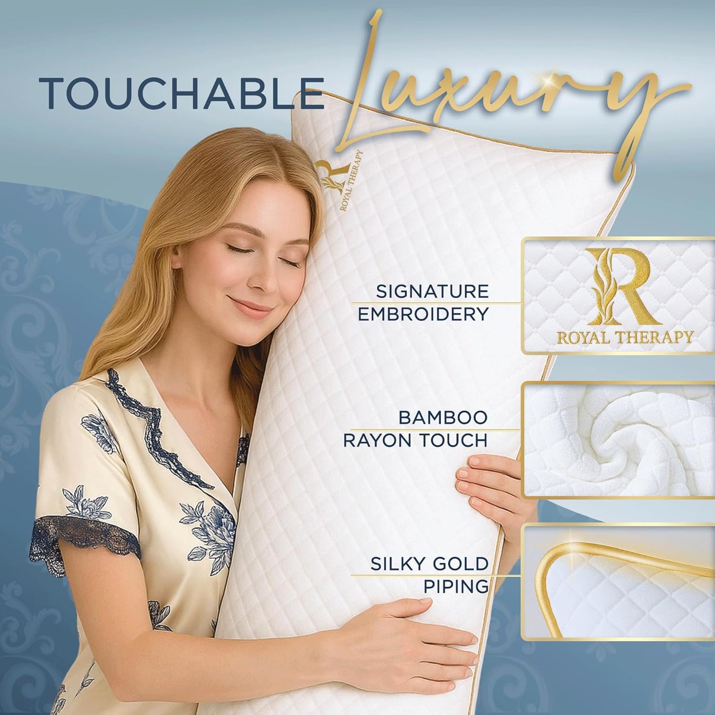 Royal Therapy Body Pillow for Adults – 20x54 Full Body Pillow for Side Sleeper, Pregnancy, Back Pain & Maternity – Memory Foam Long Bed Pillow with Cooling Bamboo Rayon Cover