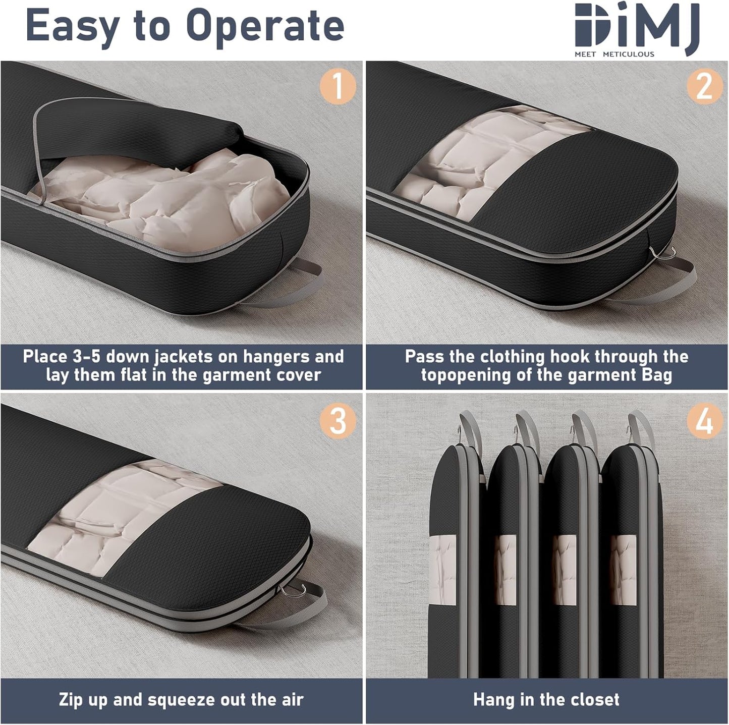 DIMJ 2 Pack 43" Space Saving Garment Bags for Hanging Clothes With Compression Zipper Carry Handles and Window, Washable Suit Bag for Dress, Clothes, Coats, Down Jacket, Closet, Moving, Travel