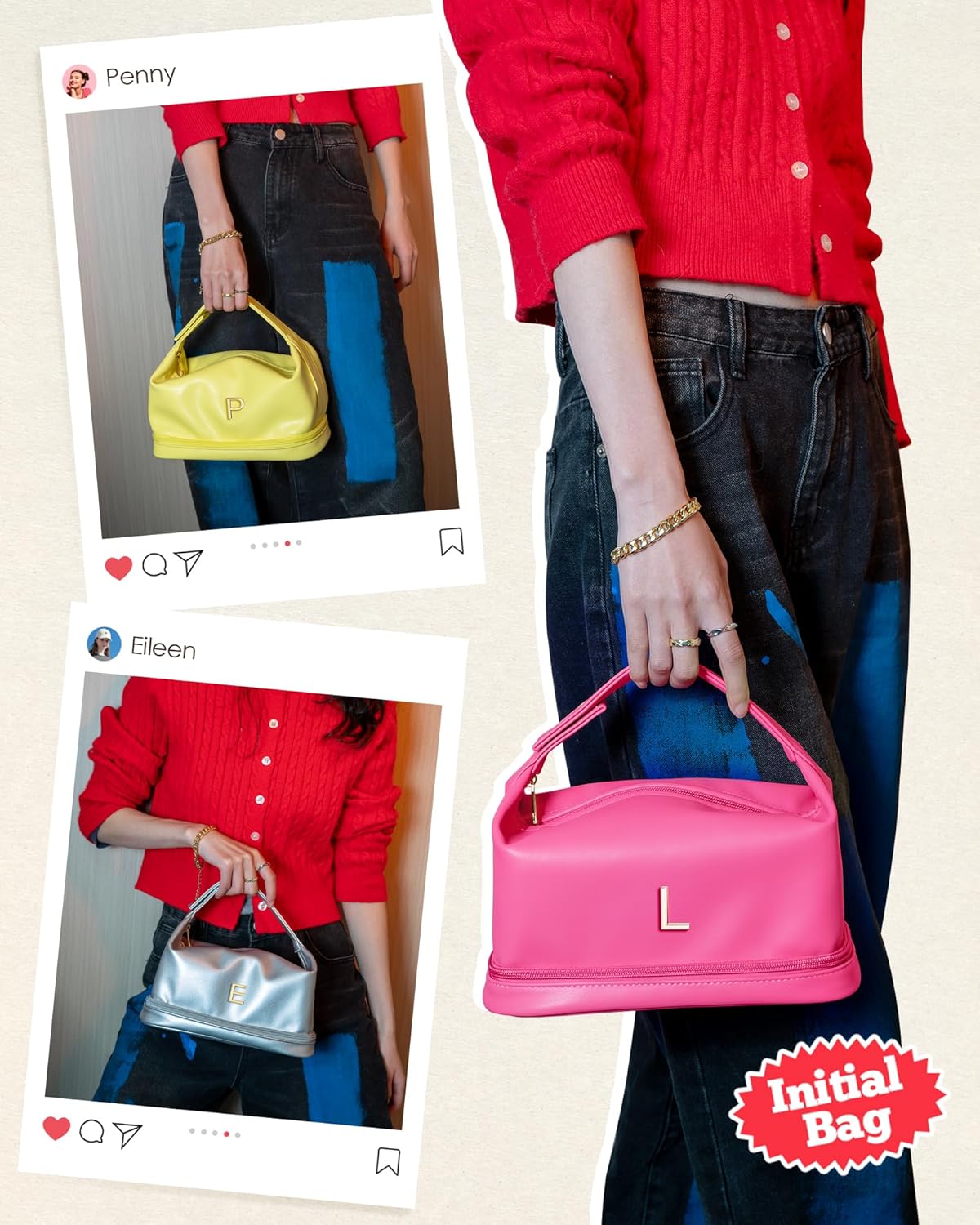 Gifts for Women, Makeup Bags with Handle, Initial Double Layer Cosmetic Bag with Makeup Brush Organizer, Cute Cosmetic Pouch for Women, Gifts for Daughter Friends Female Mom