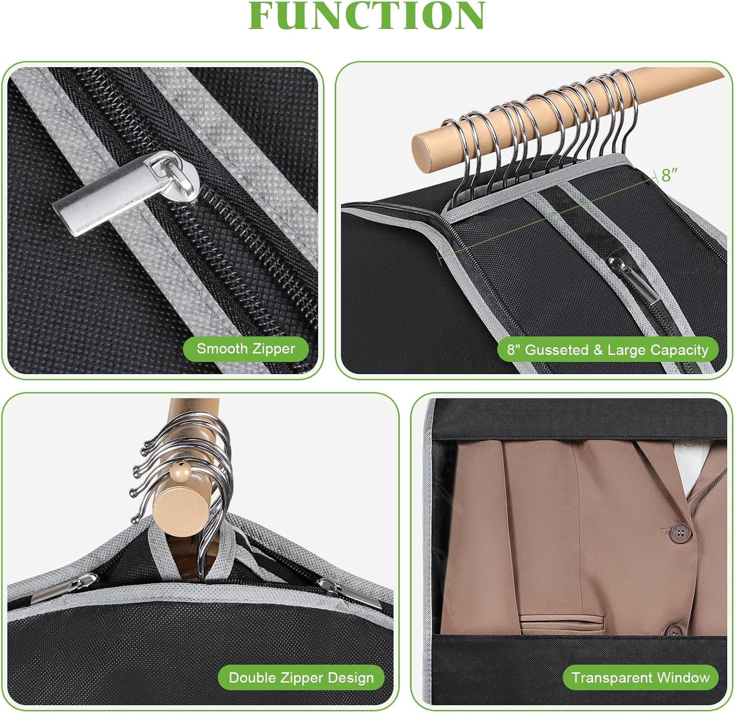 KEEGH Space Saving Hanging Garment Bag with Self Compression Zipper, 50 Inch Garment Bags for Hanging Clothes with Clear Window, Suit Bags for Closet Storage (2 Pack)