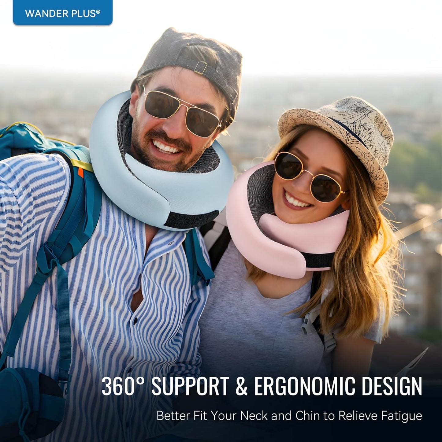 WANDER PLUS® Travel Neck Pillow, Pure Memory Foam Neck Pillow for Airplanes, Comfortable Breathable Cover, 360 Degree Support Ergonomic Design Best for Sleeping Plane Train Travel Essentials Max Grey