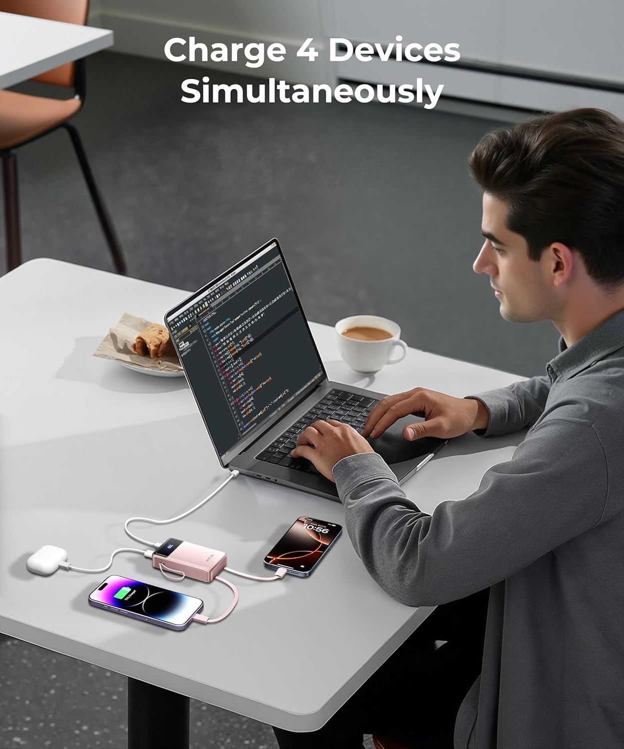 Portable Charger Power Bank - 30000mAh 65W Laptop Travel Essentials Battery Pack USB C Built in Cable Phone Fast Charging Compatible with iPhone 16 15 14 13 iPad MacBook Samsung Google (Pink)