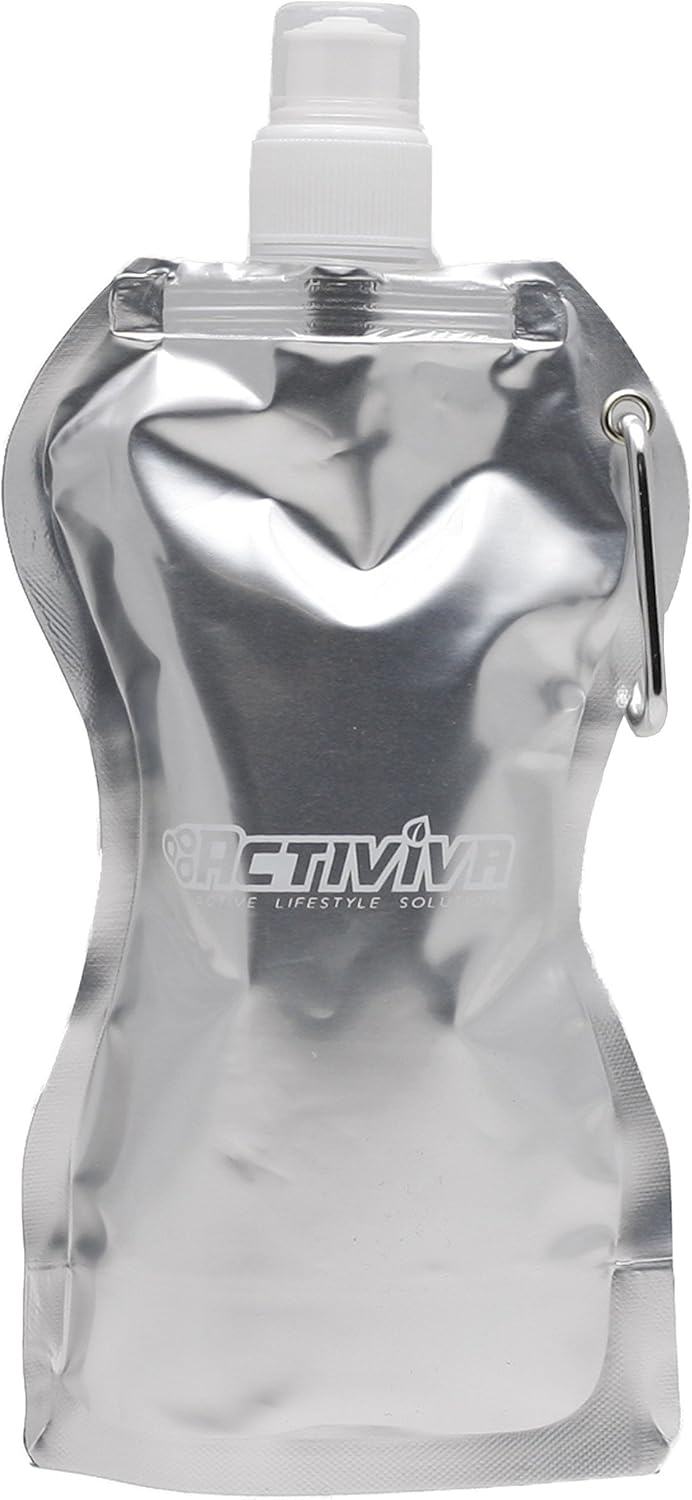 Collapsible Reusable Water Bottle with Carabiner Clip by Activiva - Light Weight Leak Proof Foldable Drinking Water Bottle - Non-Toxic BPA Free - 16.9 oz - 4 Pack