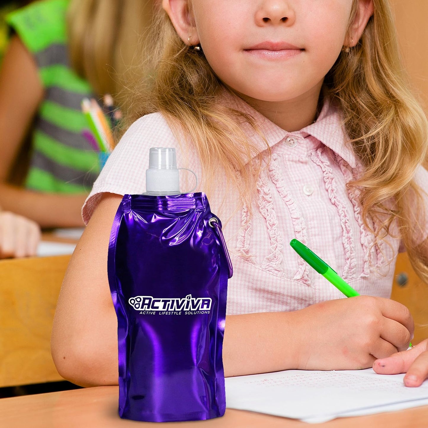 USA Merchant | Collapsible Reusable Water Bottle with Carabiner Clip Light Weight Leak Proof Foldable Drinking Water Bottle Non Toxic BPA Free - 16.9 oz 4 Pack (Pink, Purple, Red, Clear)