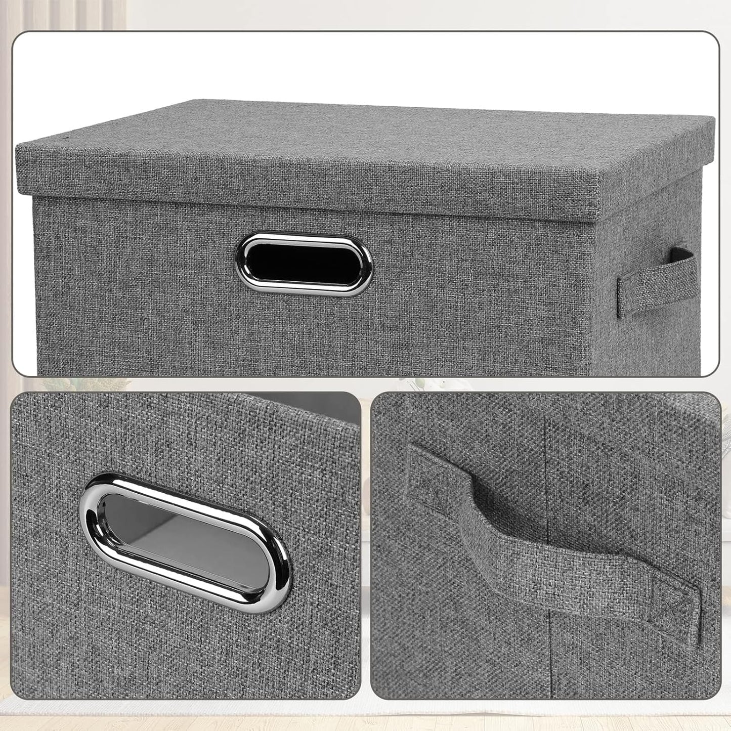 Medium 15" 21 Quart Collapsible Stackable Storage Bins with Lids, 1 Pack Gray Foldable Fabric Closet Storage Boxes with Lids, 4 Handles Heavy-duty Linen Cube Baskets for Bedroom