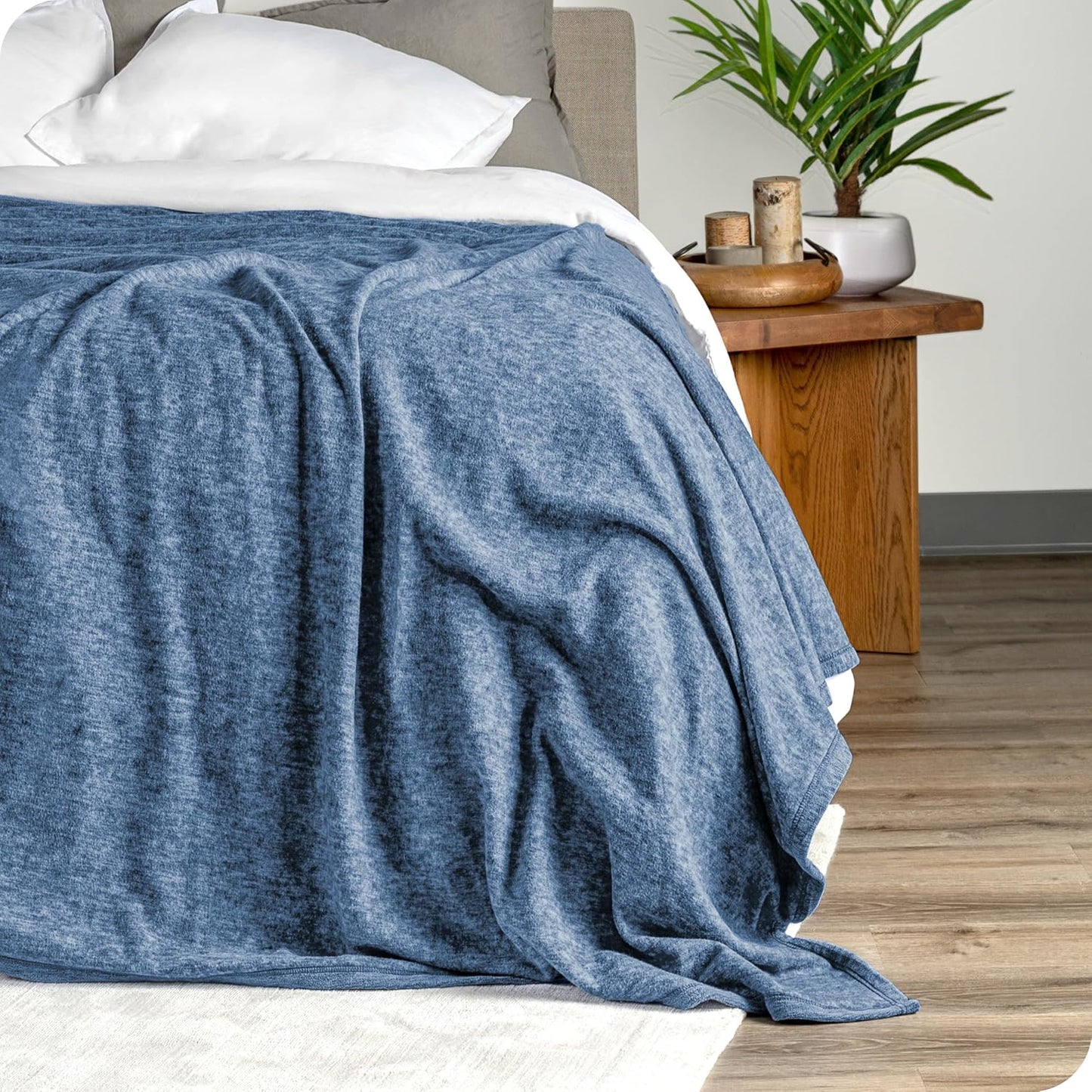Bare Home Polar Fleece Blanket - Throw - Warm & Cozy - Premium Fleece for Bed, Sofa, Camping, Travel and Cold Nights - Lightweight Blanket (Throw, Heathered Dark Blue)