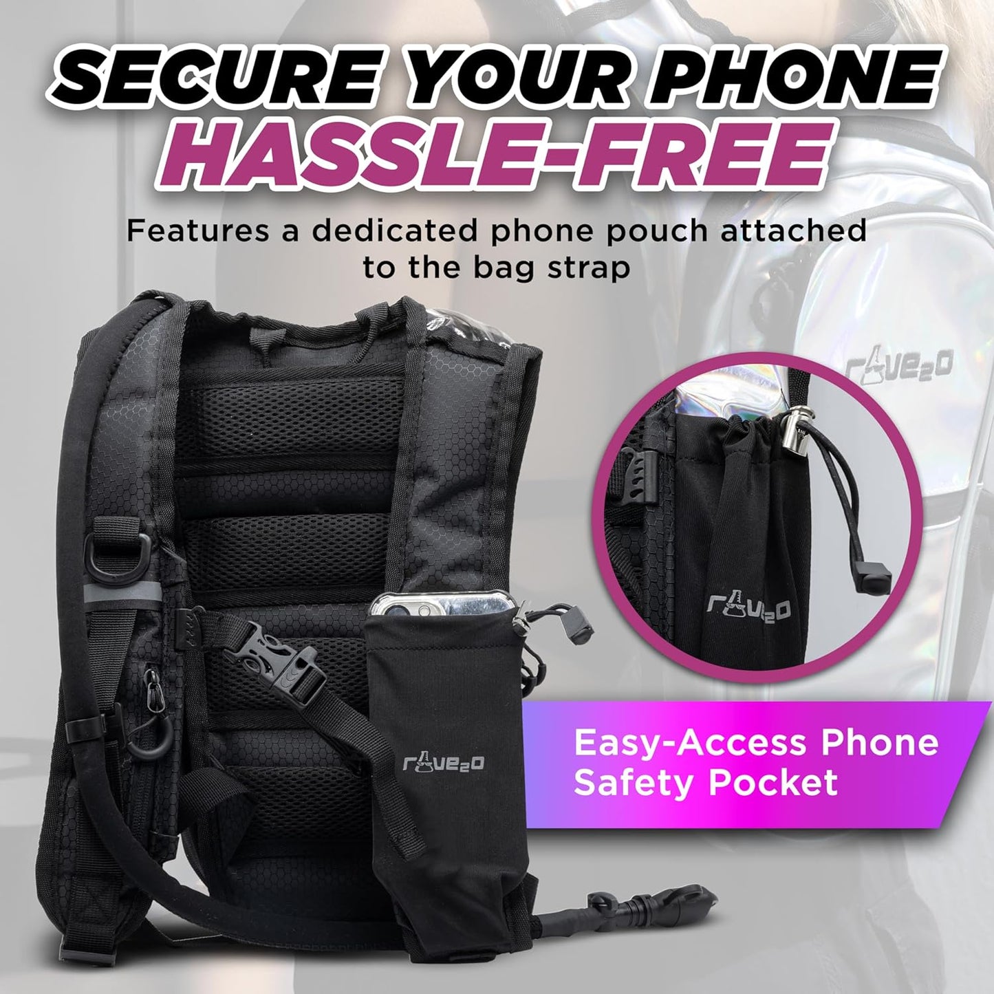 Rave Hydration Backpack β Anti-Theft Festival Hydration Pack with 1.5L Leakproof TPU Bladder β Slim, Insulated Water Pack with Secret Pockets & Breathable Back β for Raves, Music Festivals, EDC