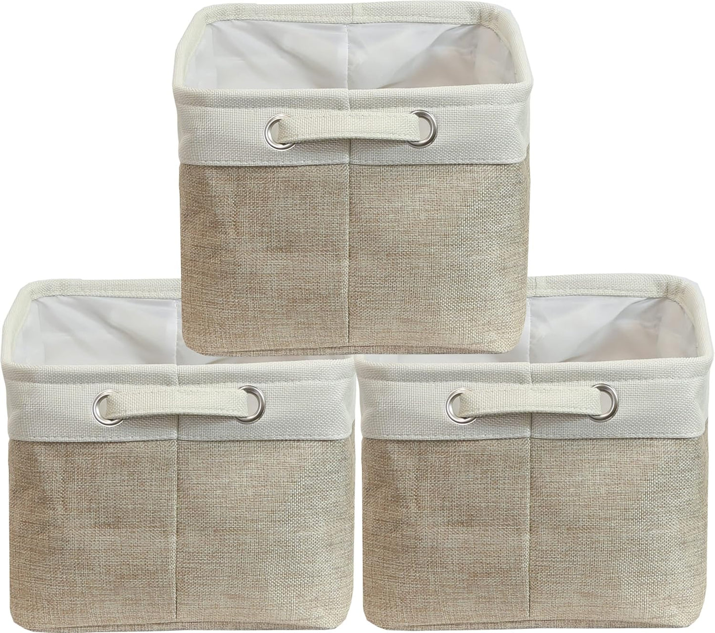 Simple Houseware 14.4" x 10" Fabric Storage Bin with Handles, 3-Pack, Foldable Organizer for Closet and Shelf, Beige