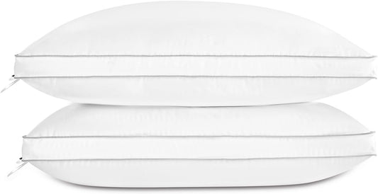 Globon Luxury Feather Down Pillow Standard Queen Size,Firm Gusseted Bed Pillows for Sleeping, Hotel Collection Fluffy Pillow,18"X26", Set of 2