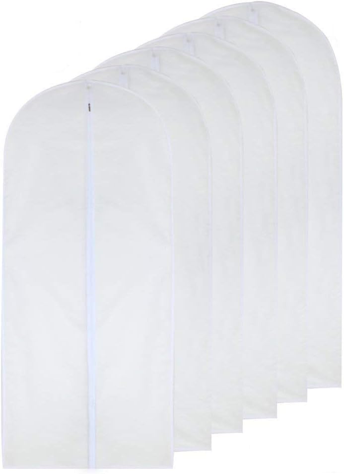 Dress Bags for Hanging Clothes 24'' x 54'' Long Dress Hanging Garment Bag White Breathable Garment Bags for Hanging Clothes Full Zipper Dust Cover for Storage Closet Pack of 6