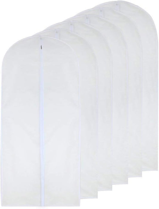 Garment Bags for Hanging Clothes 24'' x 48'' Long Suit Dust Hanging Garment Bag White Breathable Suit Covers for Closet Full Zipper Dust Cover for Dance Dress Clothes Pack of 6