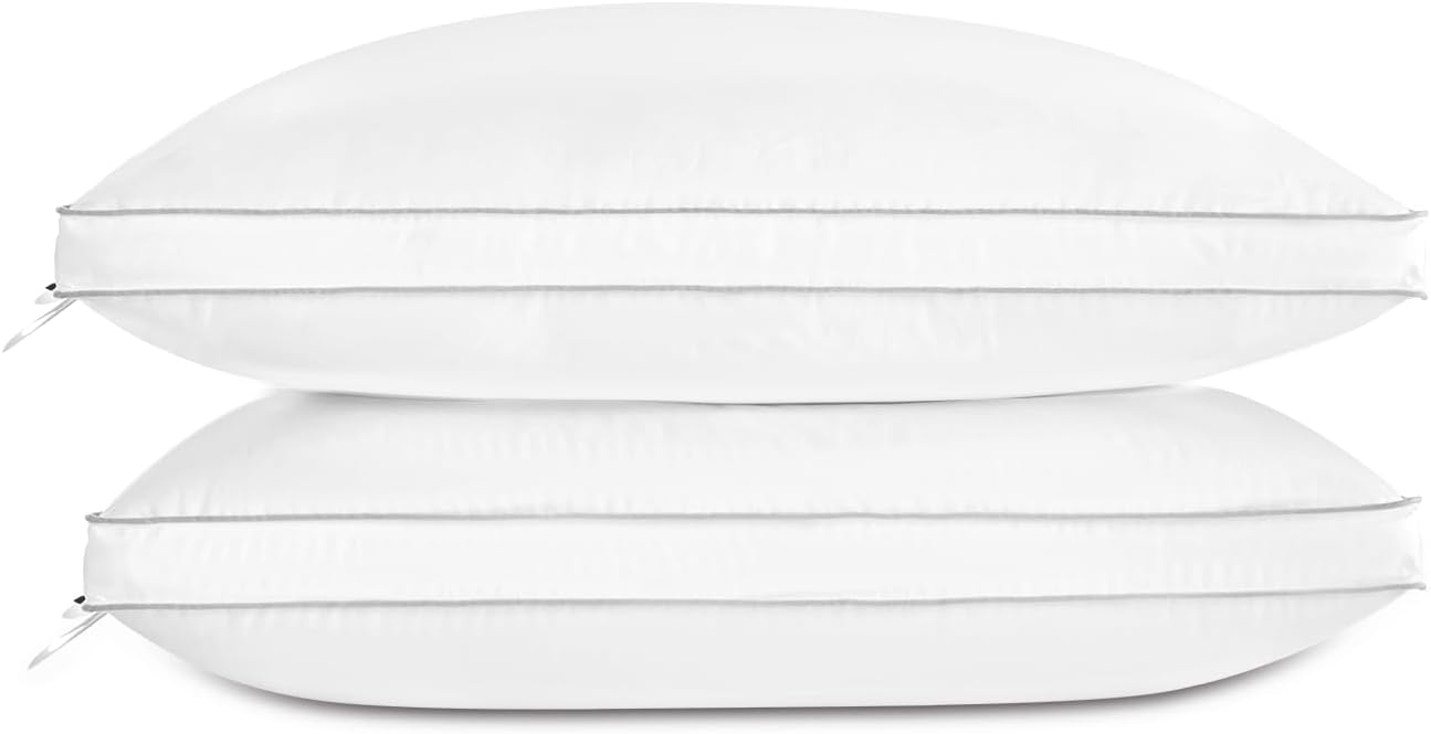 Globon Luxury Feather Down Pillow, Medium Fluffy Pillow King Size, Gusseted Bed Pillows for Sleeping, Hotel Collection Pillows 18"X34", Set of 2