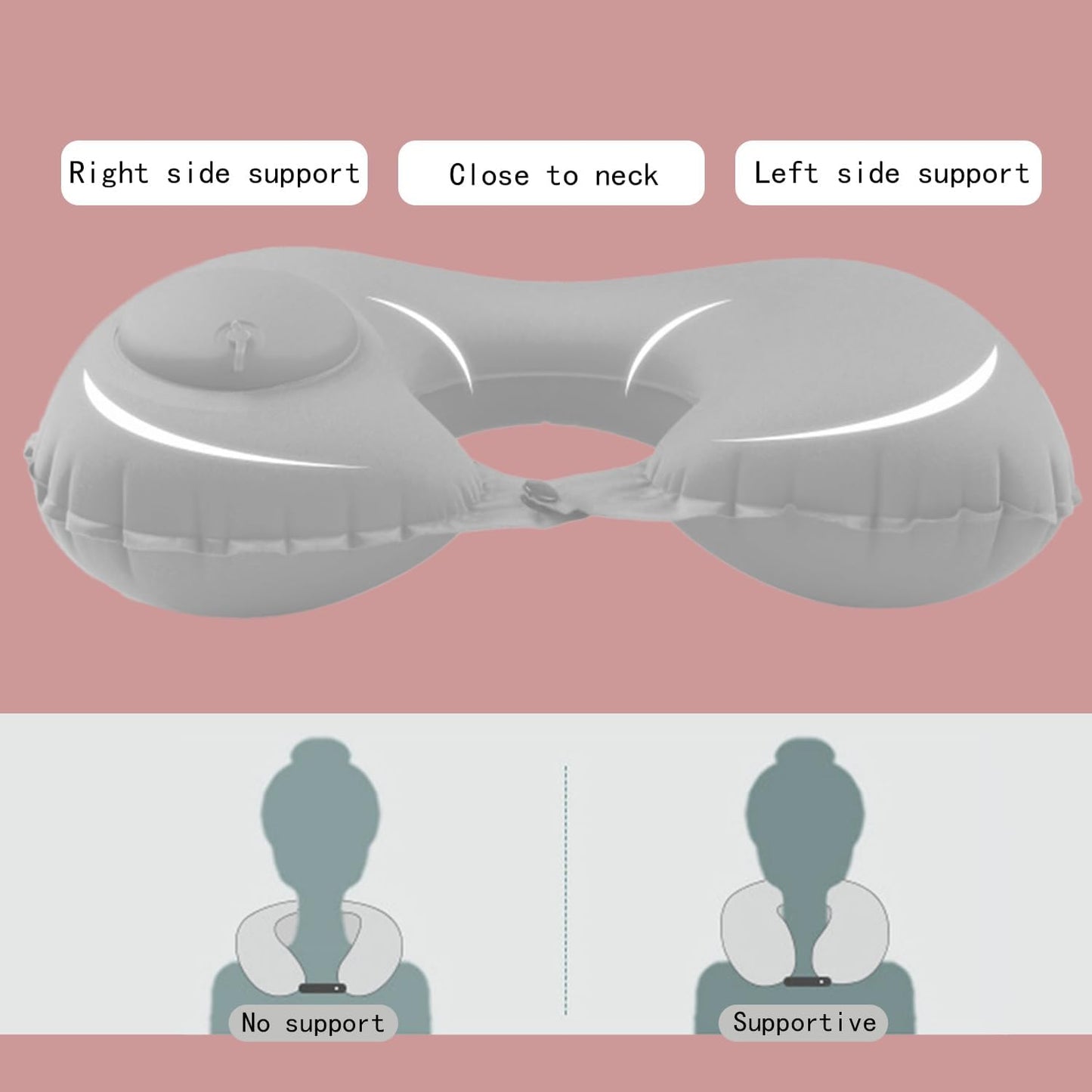 Inflatable Travel Pillow for Sleeping Airplane - Inflatable Neck Pillow for Traveling on Plane, Press to Inflate,Portable Travel Neck Pillow with Carry Bag （Gray）