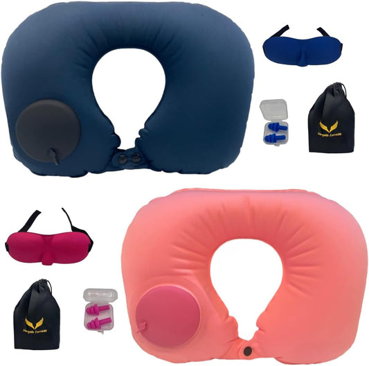Inflatable Travel Pillows for Airplanes - Neck Pillow Inflatable - Press Pump- Blow up Airplane Pillow -Milk Silk TPU