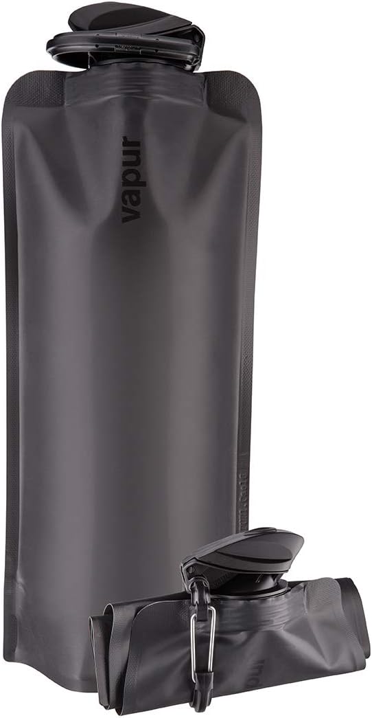 Vapur Collapsible Water Bottle With Carabiner, Compact Bottle Folds Flat For Hydration On The Go, Ideal for Traveling, Hiking or Camping, 23 Ounce, Blackout, Pack of 1