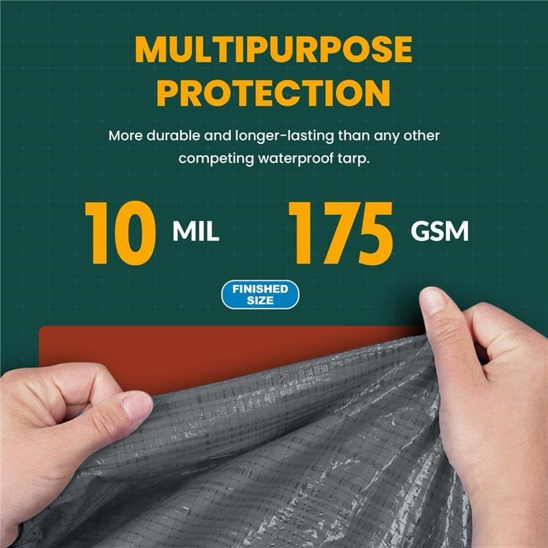 Large Waterproof Tarp - Heavy Duty 10 Mil Thick Poly Tarpaulin Ideal for Canopy Tents, Boats, RV or Pool Covers - Multipurpose Protective Tarps with Grommets for Indoor and Outdoor Use | 10' x 20'