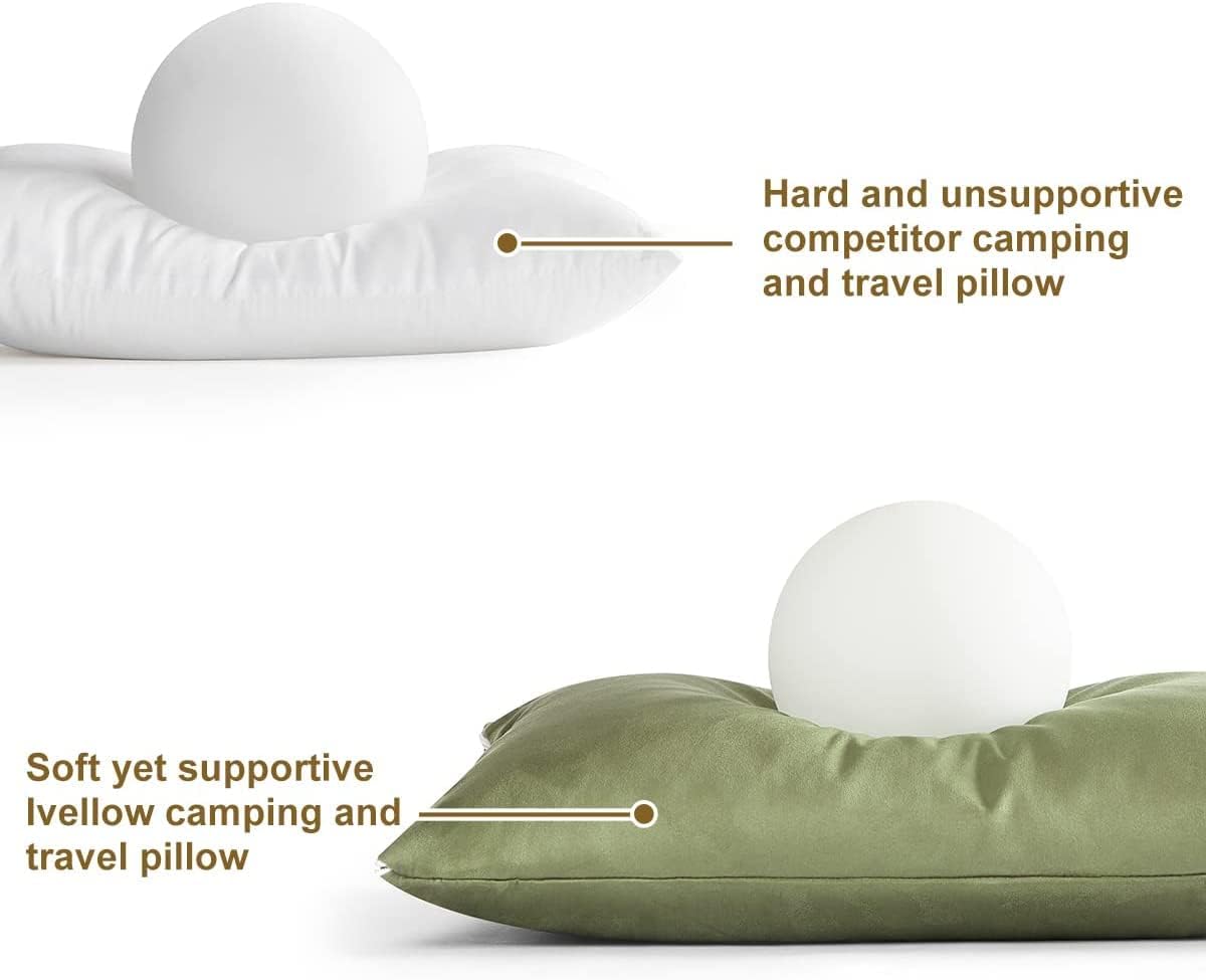 Ivellow Memory Foam Travel Pillow Compressible Camping Pillow for Sleeping Shredded Memory Foam Pillow Compact Firm Supportive Travel Pillow for Adults Kids Outdoor Hiking Essential Gear Green-S