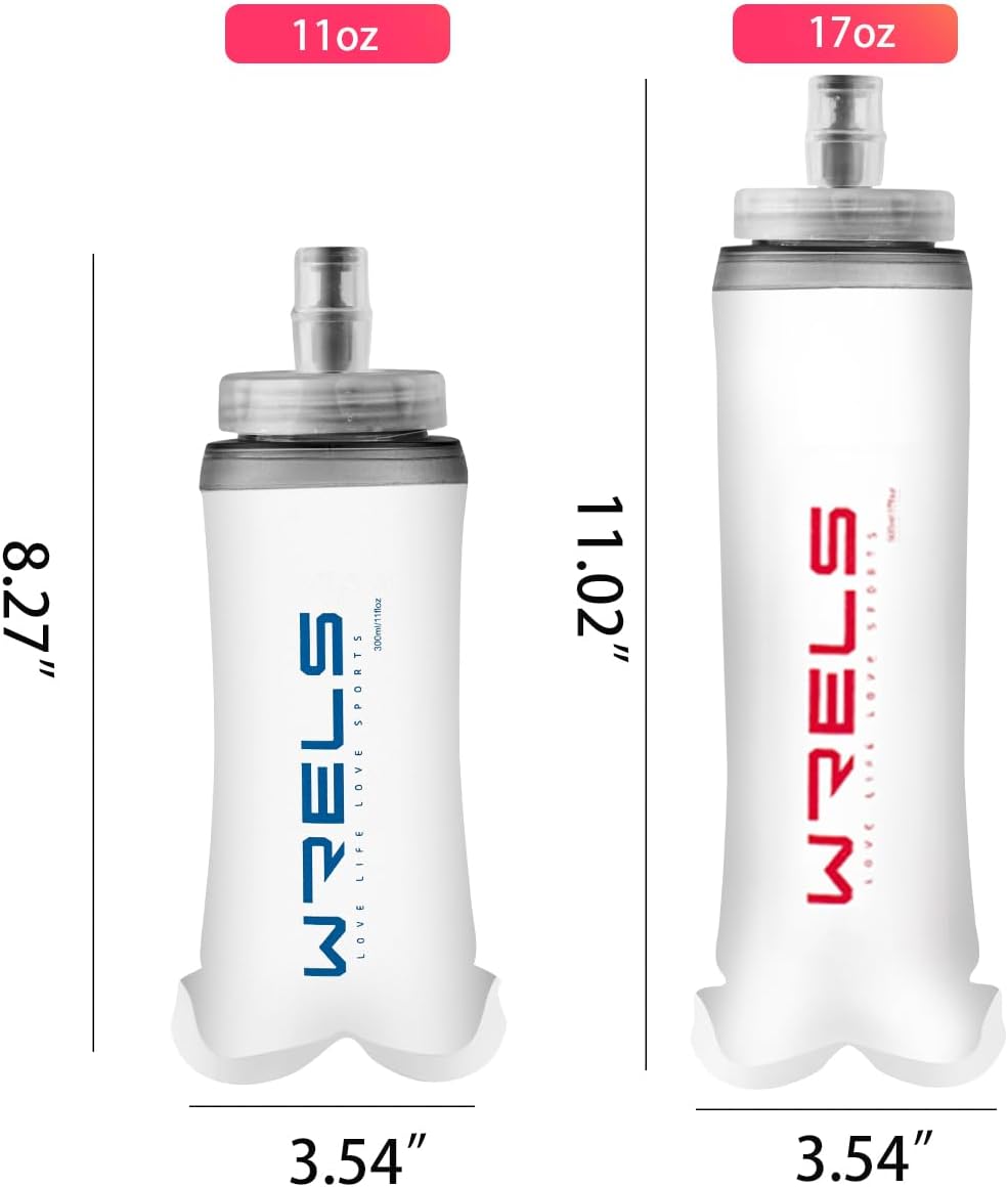 Soft Flasks Soft Running Water Flask Collapsible Soft Water Bottles Small BPA-Free for Sports Hiking Hydration Pack 500 ml/17oz，300 ml/10oz（2pack-300ml,red）