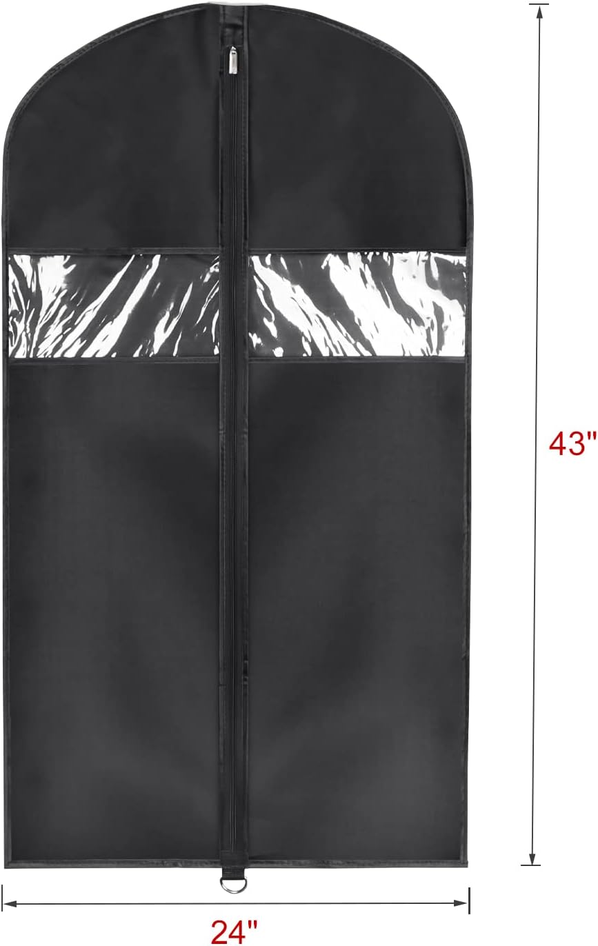 Univivi Garment Bag Suit Bag for Storage and Travel 43 inch, Washable Suit Cover for T-Shirt, Jacket, Suits, Coats, Set of 5, Oxford Fabrics