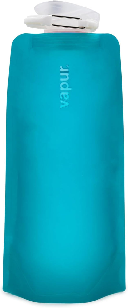 Vapur Collapsible Water Bottle With Carabiner, Compact Bottle Folds Flat For Hydration On The Go, Ideal for Traveling, Hiking or Camping, 23 Ounce, Teal, Pack of 1