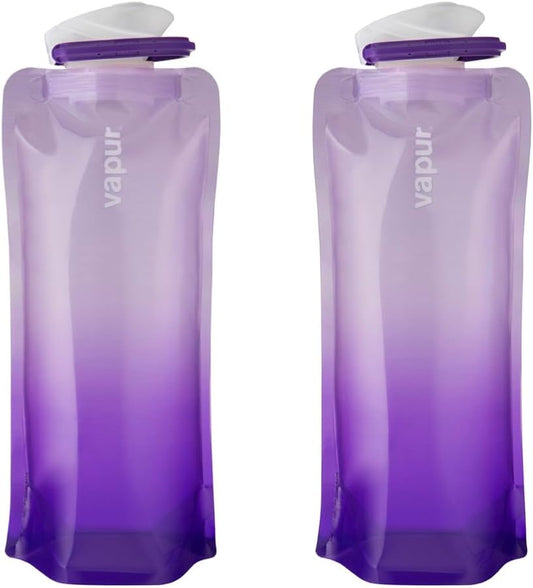 Vapur Collapsible Water Bottle With Carabiner, Compact Bottle Folds Flat For Hydration On The Go, Ideal for Traveling, Hiking or Camping, 23 Ounce, Lavender, Pack of 2