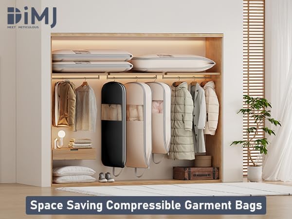DIMJ 2 Pack 43" Space Saving Garment Bags for Hanging Clothes With Compression Zipper Carry Handles and Window, Washable Suit Bag for Dress, Clothes, Coats, Down Jacket, Closet, Moving, Travel