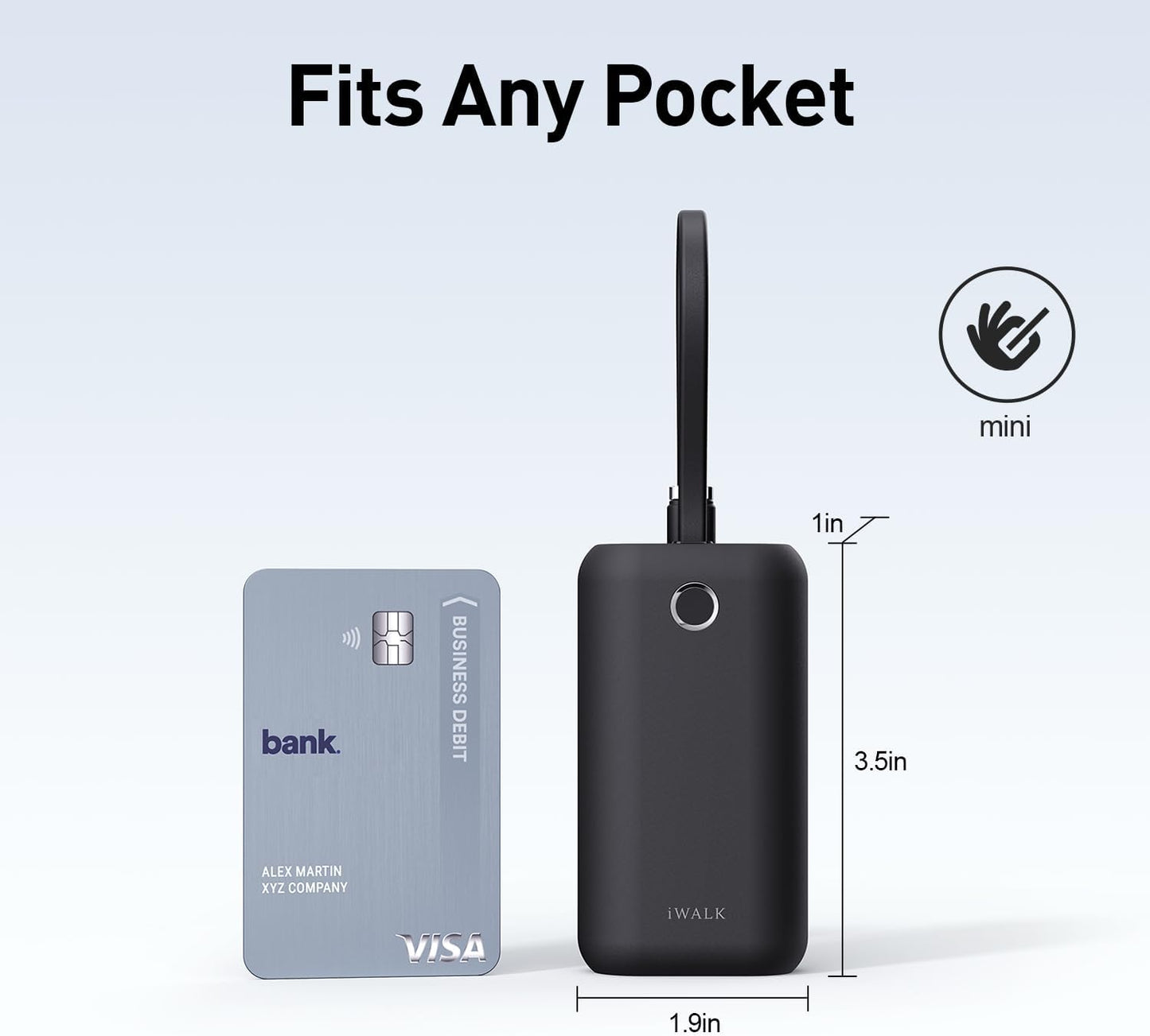 iWALK Mini Portable Charger 10,000mAh, 22.5W USB-C Fast Charging Power Bank with Built-in Cable, Travel Essential Ultra-Small Battery Pack Compatible for iPhone 16/16 Pro/15, Samsung, Google, Black