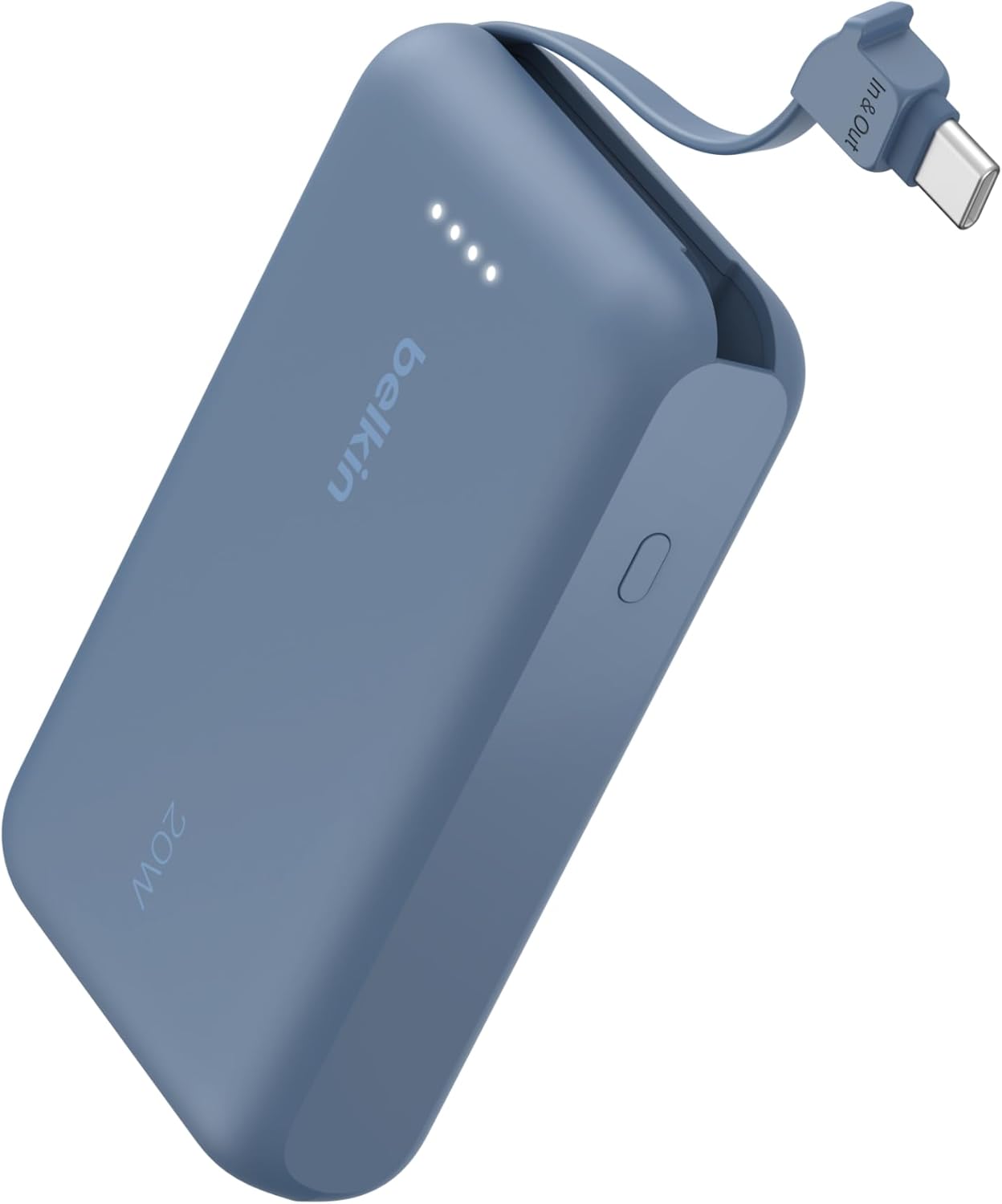 Belkin Portable Charger, Portable Power Bank with Integrated Cable 10000 mAh 20W - Fast Charge USB C Power Delivery, iPhone Charger - iPhone 16 Series, iPad Pro, Galaxy S25, & More - Blue