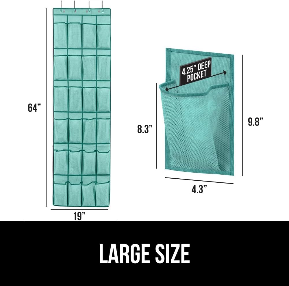 GORILLA GRIP Over the Door Shoe Organizer, 24 Large Breathable Mesh Pockets, Space Saving Hanging Storage Holder, Closet Rack Hanger Holds Up to 40 lbs, Hangs on Closets, Shoes, Accessories, Turquoise