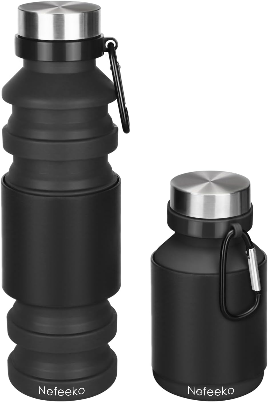 Nefeeko Collapsible Water Bottle, Reuseable BPA Free Silicone Foldable Water Bottles for Travel Gym Camping Hiking, Portable Leak Proof Sports Water Bottle with Carabiner