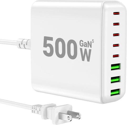 500W USB C Charger Block, 8-Port USB C Charging Station Fast Charging PD 120W PC Laptop Charger Adapter Compatible with MacBook Pro/Air/All iPad,DELL, iPhone 16/15/14/13/Pro Max/Galaxy