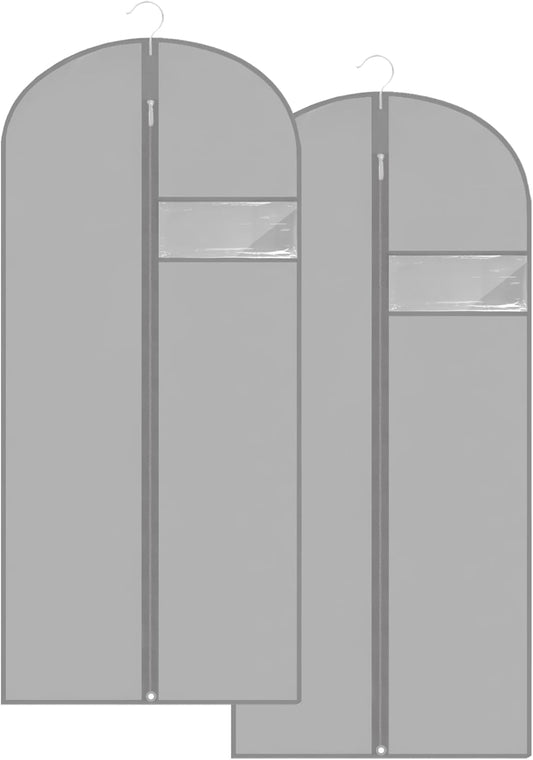 Garment Bags for Hanging Clothes, 45'' Suit Bag Cover for Storage and Travel, Dress Bags for Gowns Long, 2 Pack (Grey)